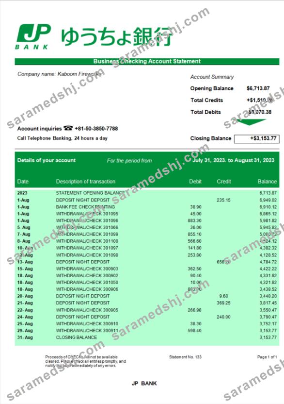 JP Bank (Japan Post Bank) organization statement Word and PDF template